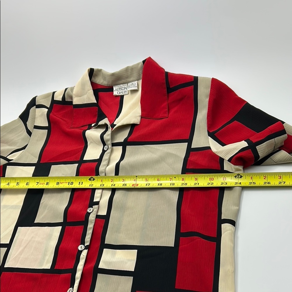 Allison Daley Vintage Button Down Shirt 16 Collared Abstract Ribbed Short Sleeve - Picture 12 of 16
